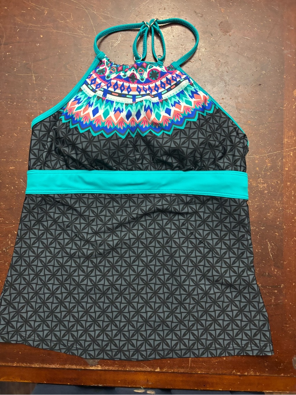 Title nine xs tpandex top Aztec boho retro golf swim padded teal black gym
